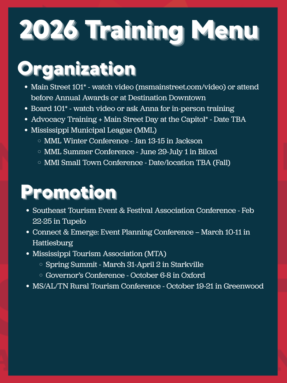 Organization and Promotion